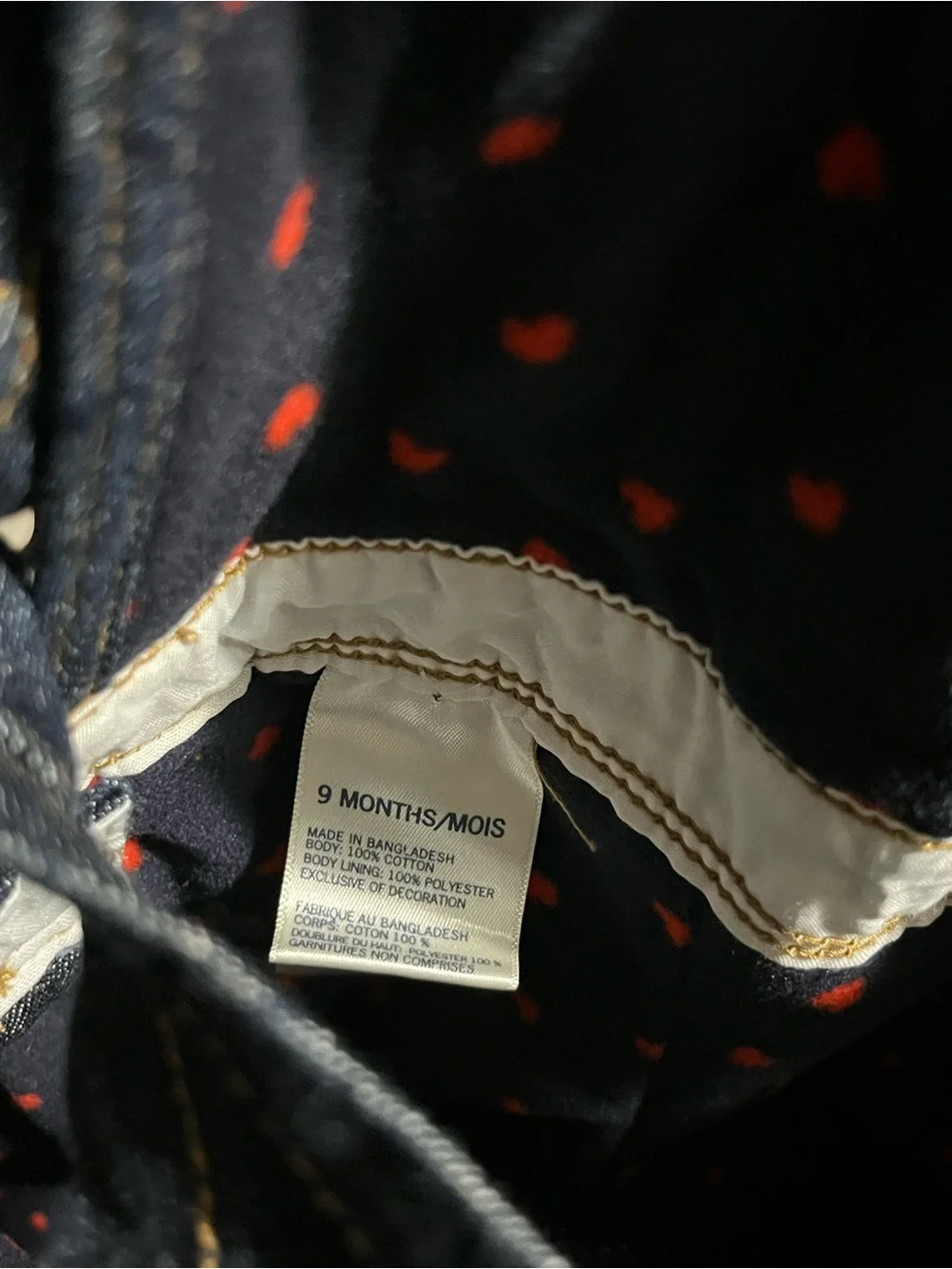 OshKosh B'gosh Dark Blue Denim Overalls with Heart Print Girls Size 9 Months NWT